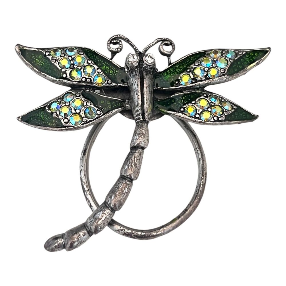 Kirks Folly Dragonfly Scarf Clip Enamel Aurora Borealis Crystals - 9W